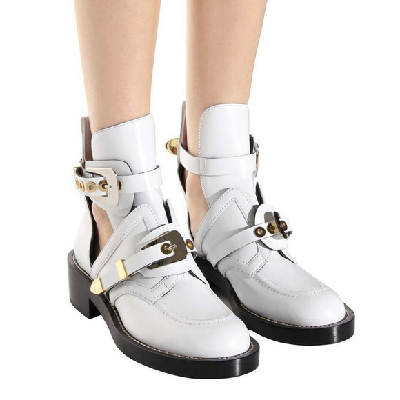 Balenciaga Ceinture White Black Leather Buckle Cut Out Short Ankle Heel Boot 36 - Picture 6 of 12